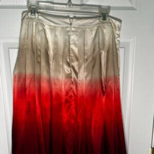 Evelyn Pleated Cream/Red ombre Midi Skirt